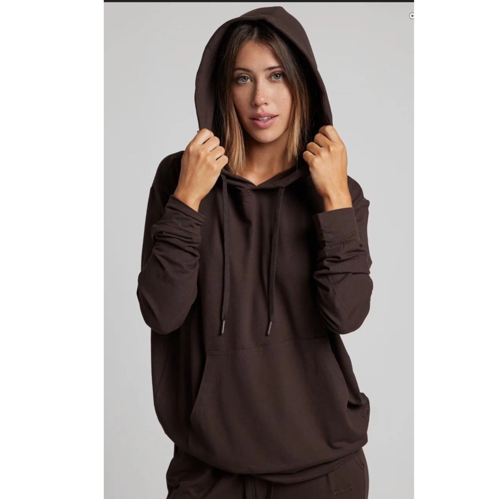 Comfrt All Day Jersey Brown Pullover Hoodie Relaxed Fit Stretch Sweatshirt Small